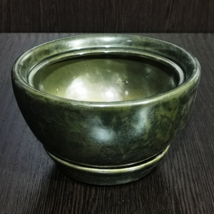 Керамический горшок с поддоном "Камелия №3", 1 сорт, зеленый. Котовская керамика.