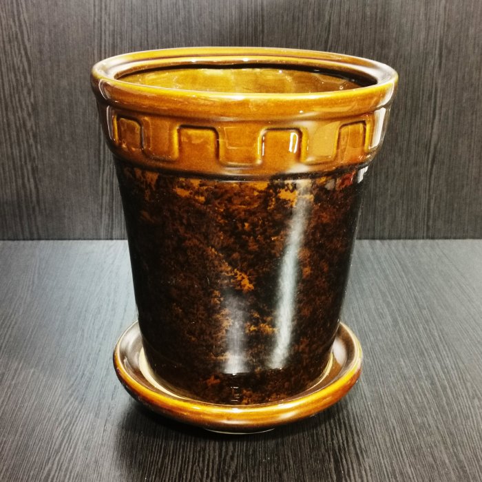 Керамический горшок с поддоном "Альфа №3", 1 сорт, коричневый. Котовская керамика.