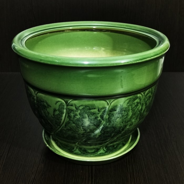 Керамический горшок с поддоном "Земфира №2", 1 сорт, зеленый. Котовская керамика.