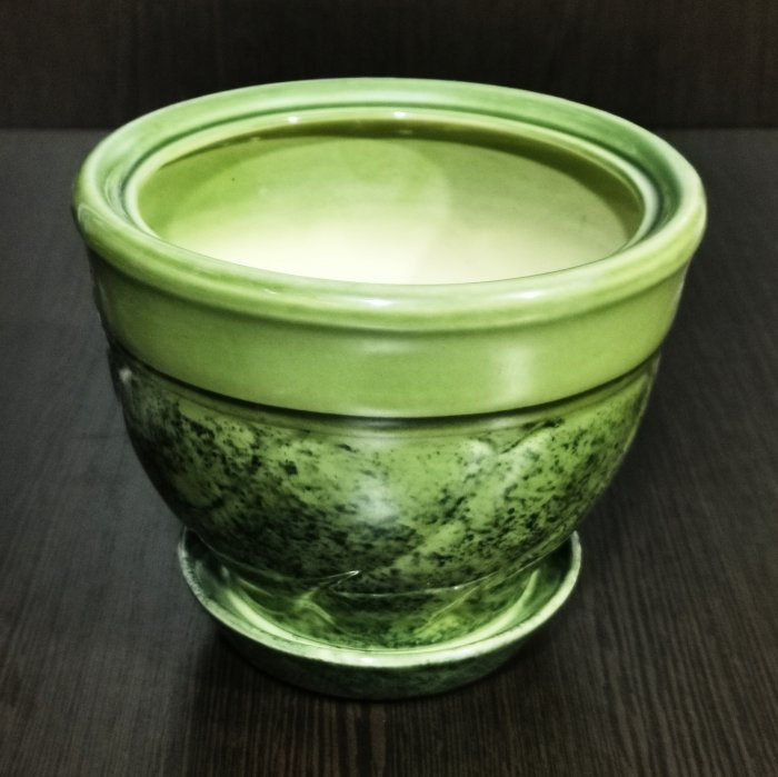 Керамический горшок с поддоном "Земфира №4", 1 сорт, зеленый. Котовская керамика.