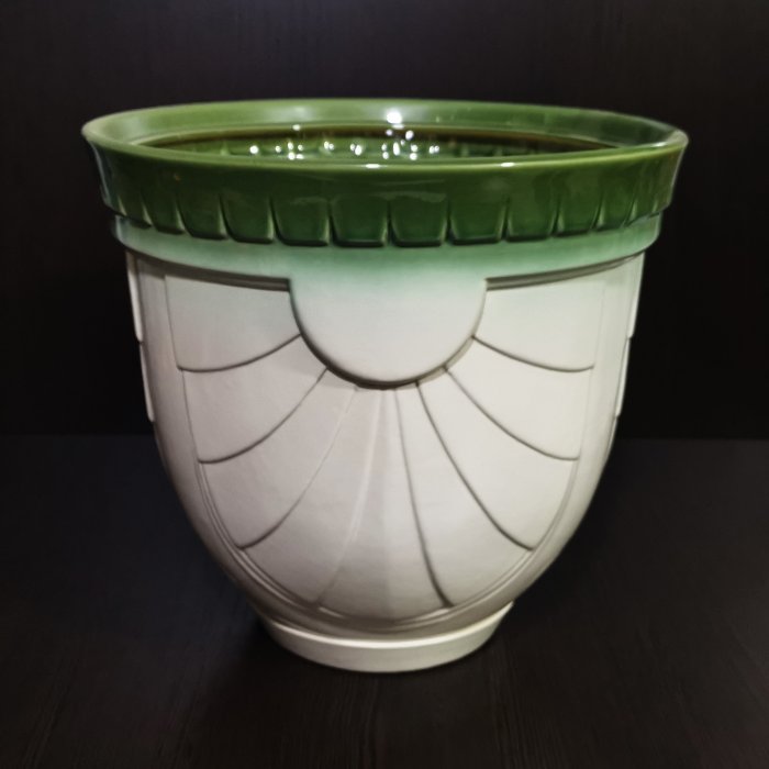 Керамический горшок с поддоном "Бастон малый", 1 сорт, бело-зеленый. Котовская керамика.