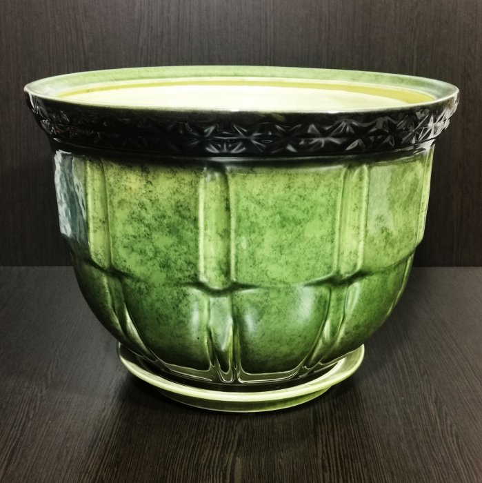Керамический горшок с поддоном "Атлант №1", 1 сорт, зеленый. Котовская керамика.