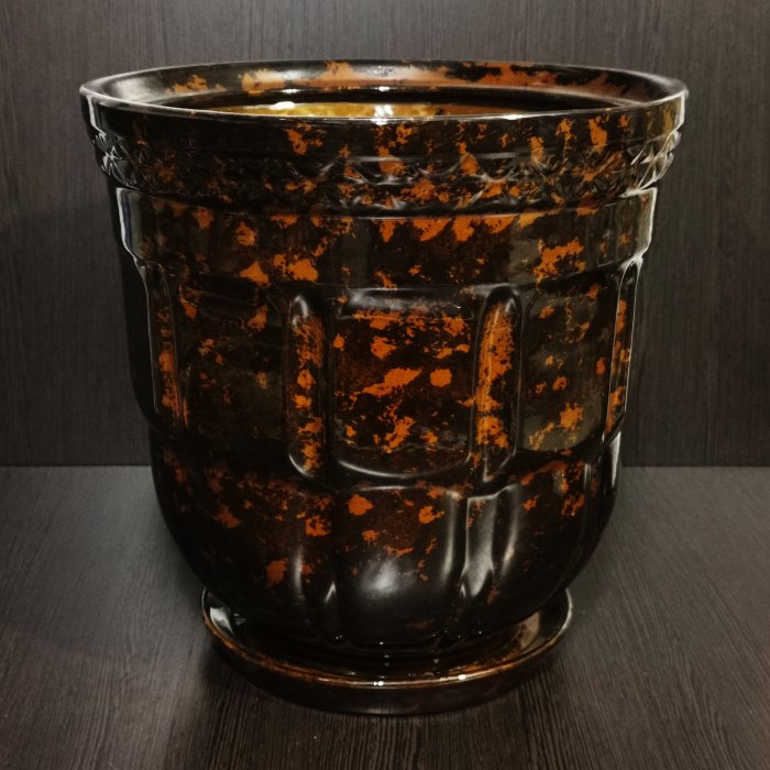 Керамический горшок с поддоном "Атлант малый", 1 сорт, коричневый. Котовская керамика.