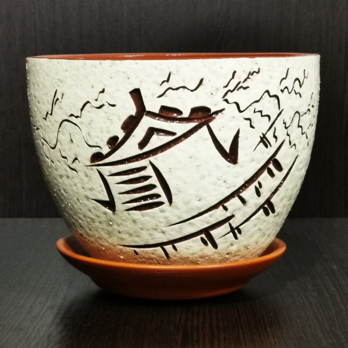 Керамический горшок "Япония текстурный №2", V-2,3 л. D-19 см. H-14 см. Котовская Майолика.