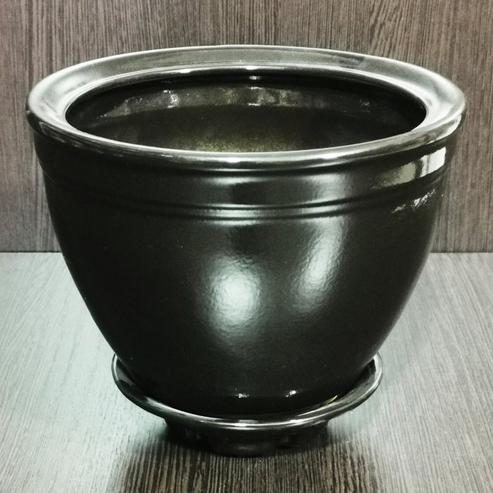 Керамический горшок с поддоном "Люкс №2", 1 сорт, черный. Котовская керамика