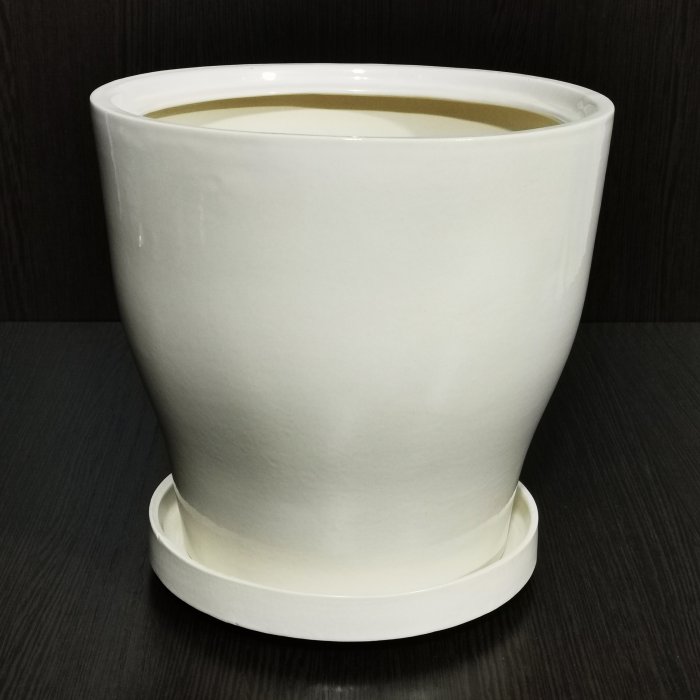 Керамический горшок с поддоном "Крокус №1", 1 сорт, белый глянец. Котовская керамика.