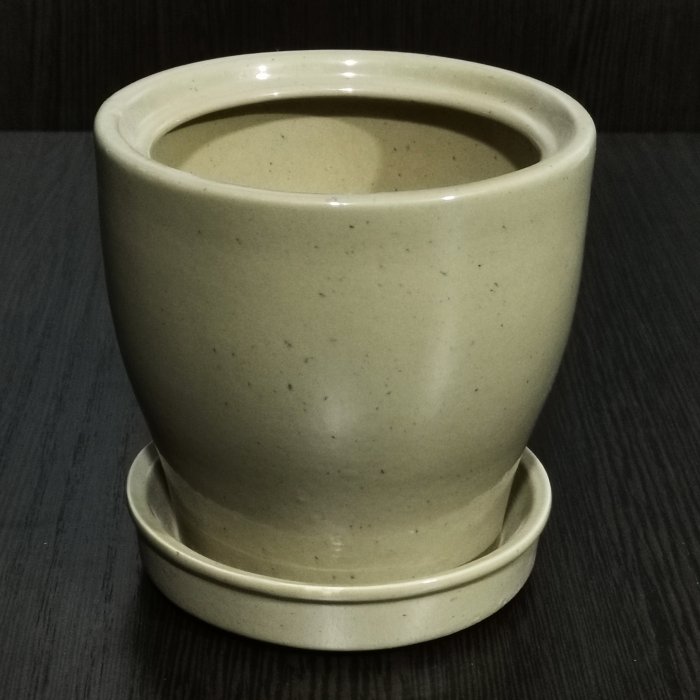 Керамический горшок с поддоном "Крокус №3", 1 сорт, латте. Котовская керамика.
