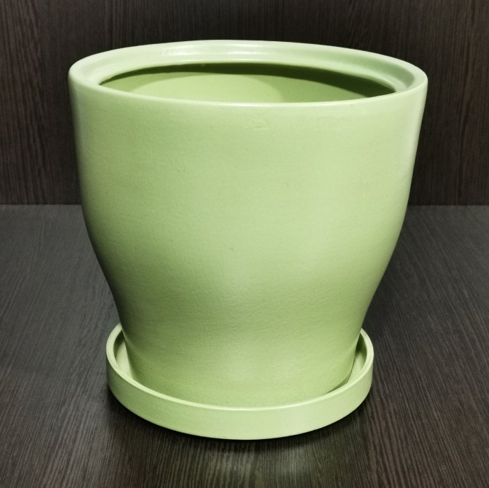 Керамический горшок с поддоном "Крокус №1", 1 сорт, травяной зеленый. Котовская керамика.