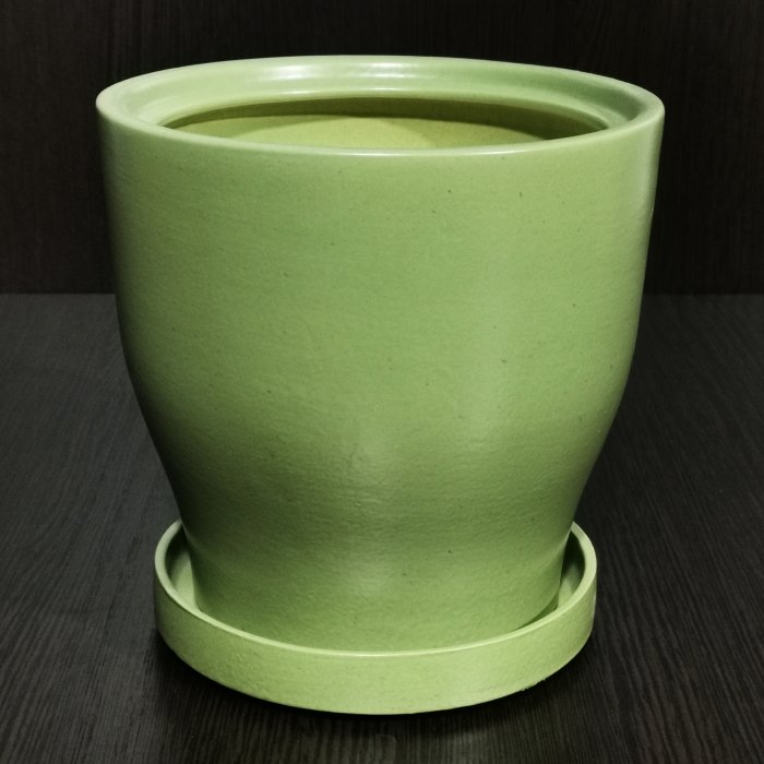 Керамический горшок с поддоном "Крокус №2", 1 сорт, травяной зеленый. Котовская керамика.