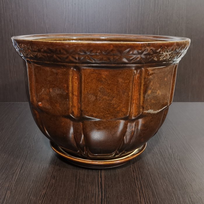Керамический горшок с поддоном "Атлант №1", 1 сорт, коричневый. Котовская керамика.