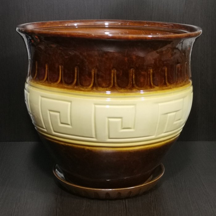 Керамический горшок с поддоном "Аттика большой", 1 сорт, бежево-коричневый. Котовская керамика.