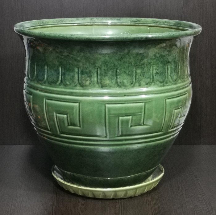Керамический горшок с поддоном "Аттика большой", 1 сорт, зеленый. Котовская керамика.