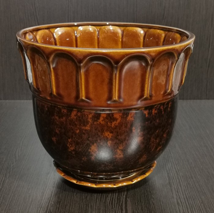 Керамический горшок с поддоном "Лето №2", 1 сорт, коричневый. Котовская керамика.