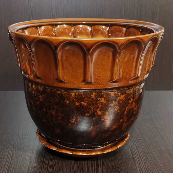 Керамический горшок с поддоном "Лето №1", 1 сорт, коричневый. Котовская керамика.