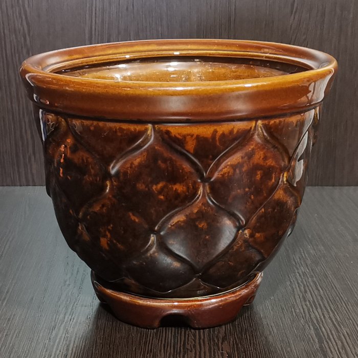 Керамический горшок с поддоном "Кумир №2", 1 сорт, коричневый. Котовская керамика.