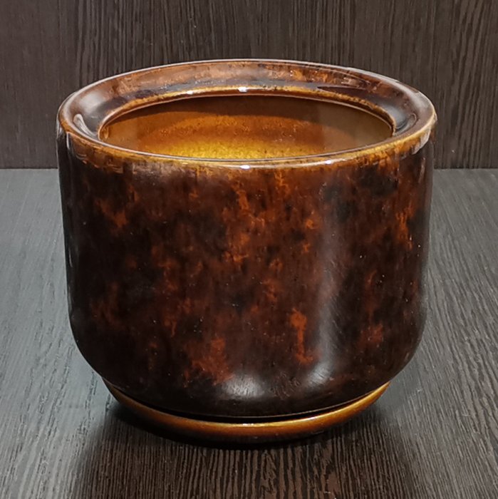 Керамический горшок с поддоном "Орфей №4", 1 сорт, коричневый. Котовская керамика.