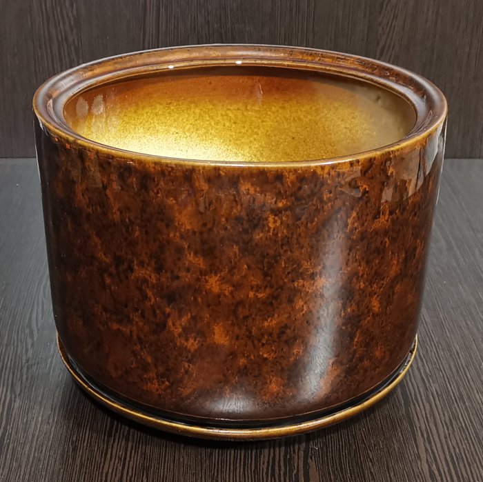 Керамический горшок с поддоном "Орфей №2", 1 сорт, коричневый. Котовская керамика.