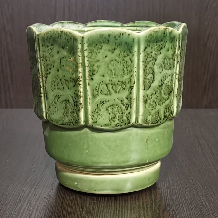 Керамический горшок с поддоном "Франт №3", 1 сорт, зеленый. Котовская керамика.