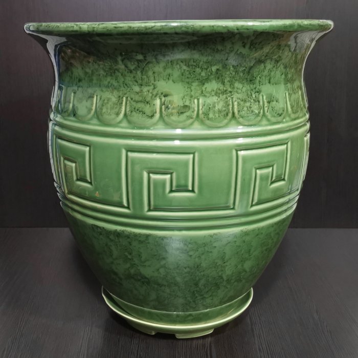 Керамический горшок с поддоном "Аттика средний", 1 сорт, зеленый. Котовская керамика.