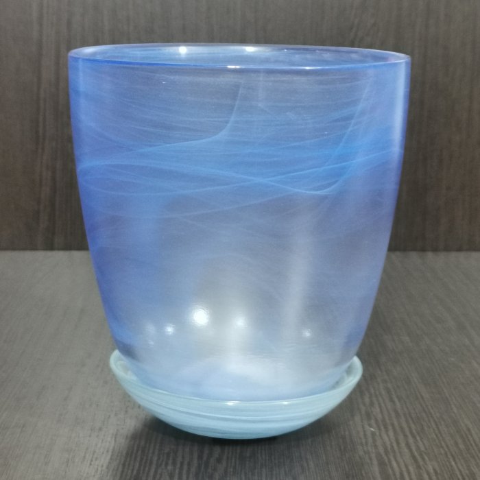 Горшок стеклянный для орхидей "Шифон №3", с поддоном, V-1 л. D-14,5 см. H-15,5 см. алеб. голубой.