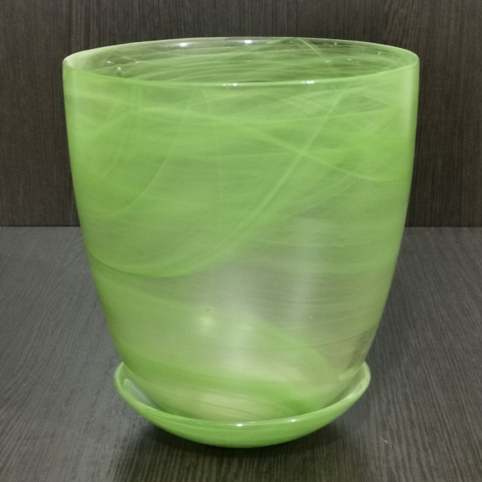 Горшок стеклянный для орхидей "Шифон №4", с поддоном, V-2 л. D-15,5 см. H-17 см., алеб крш. зеленый.