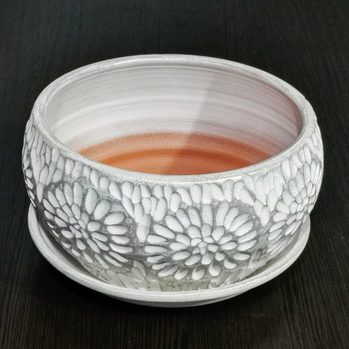 Керамический горшок "Астра плошка бел/жемч" V-1,8 л. D-18 см. H-11 см. Арт.27-123. Сады Аурики.