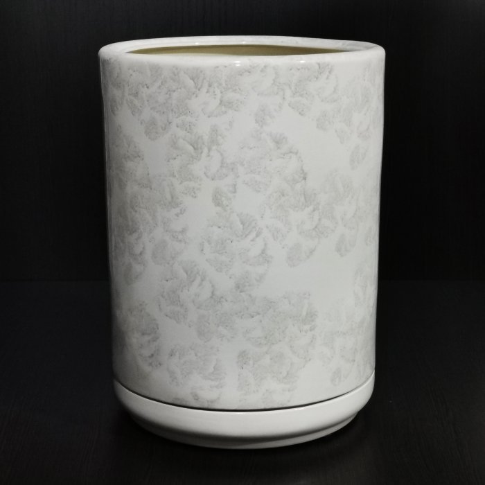 Керамический горшок с поддоном "Цилиндр средний", 1 сорт, белый. Котовская керамика