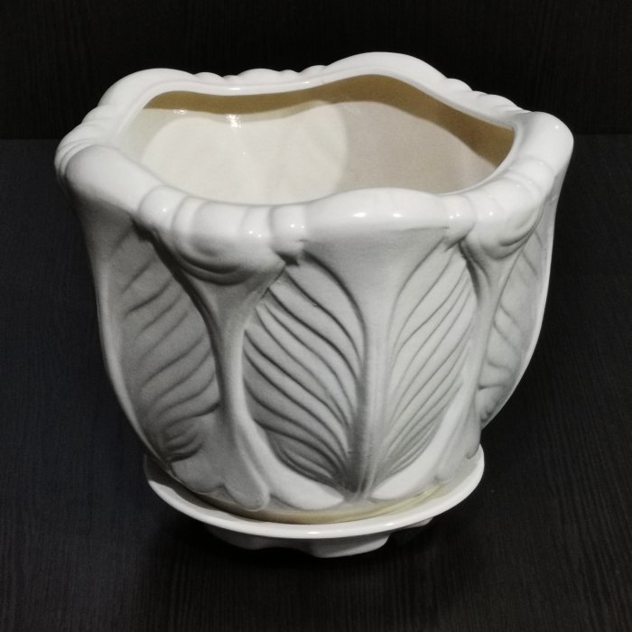 Керамический горшок с поддоном "Дубок №2", 1 сорт, белый. Котовская керамика.