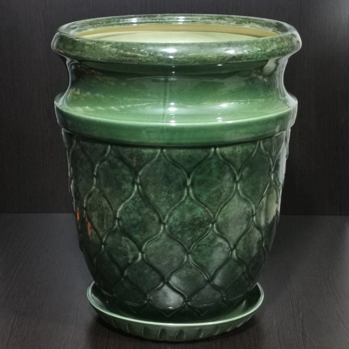 Керамический горшок с поддоном "Кумир большой", 1 сорт, зеленый. Котовская керамика.