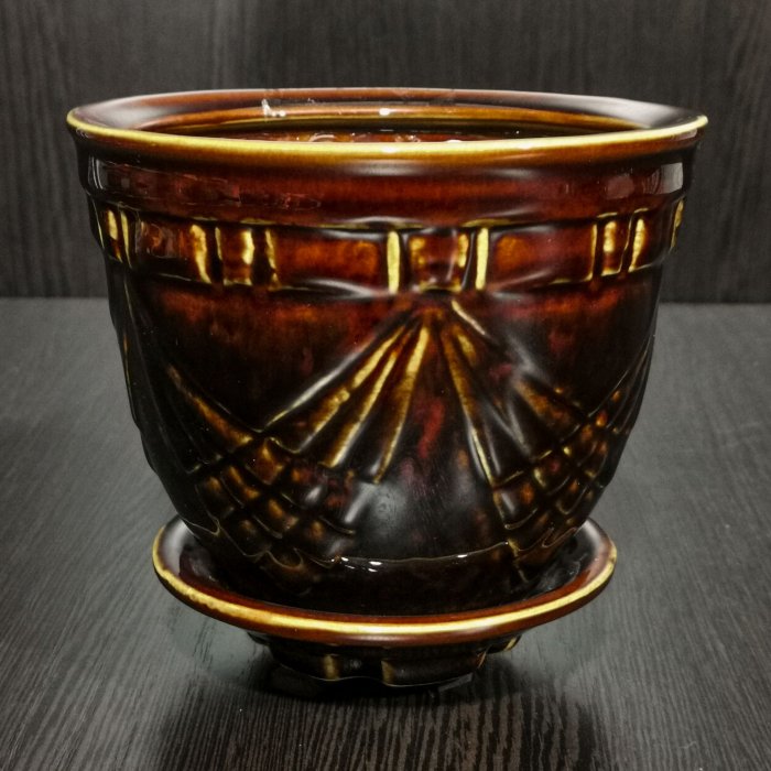 Керамический горшок с поддоном "Мирида №4", 1 сорт, коричневый.