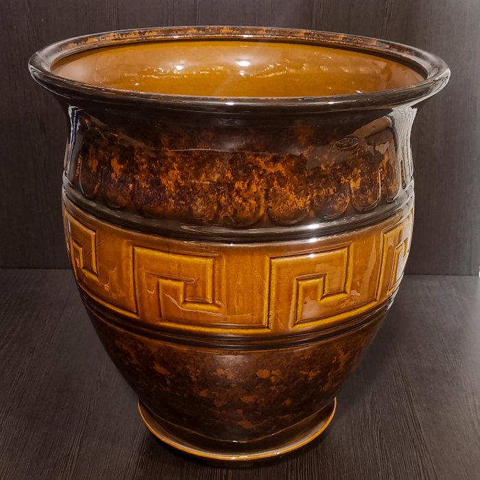 Керамический горшок с поддоном "Аттика средний", 1 сорт, коричневый. Котовская керамика.