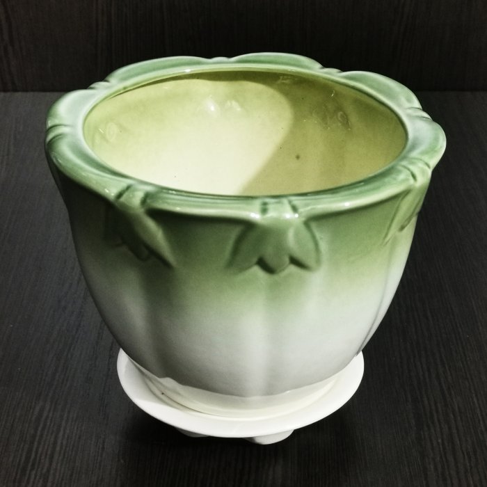 Керамический горшок с поддоном "Аметист №3", 1 сорт, бело-зеленый. Котовская керамика.