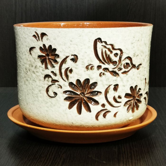 Керамический горшок "Бабочка текстурный №2", V-2,3 л. D-19 см. H-14 см. Котовская Майолика.