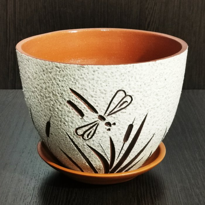 Керамический горшок "Камыш текстурный №2", V-2,3 л. D-19 см. H-14 см. Котовская Майолика.