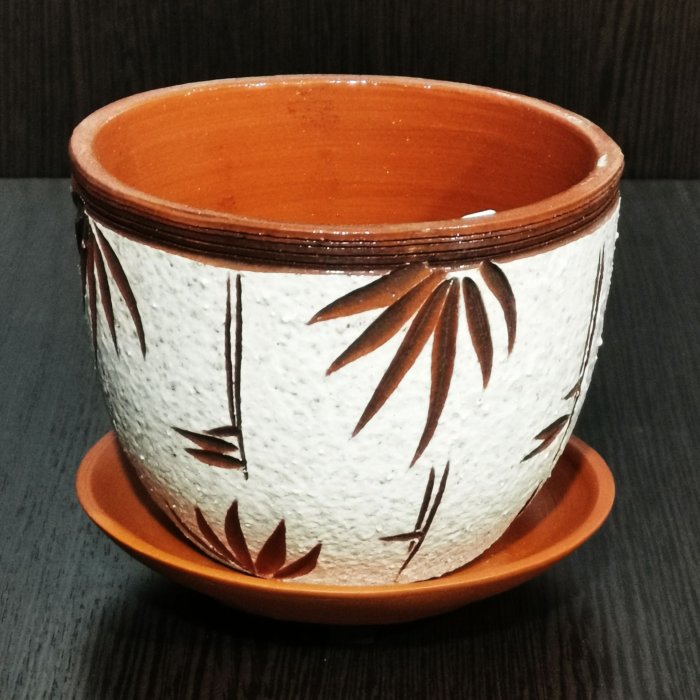 Керамический горшок "Бамбук текстурный №4", V-0,6 л. D-12 см. H-9,5 см. Котовская Майолика.