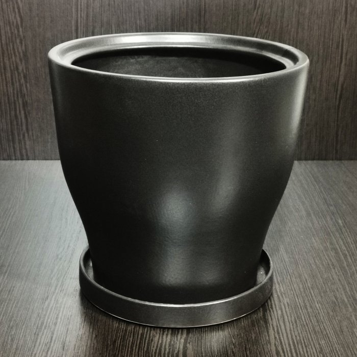 Керамический горшок с поддоном "Крокус №1", 1 сорт, черный матовый. Котовская керамика.